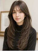 透明感ブラウン外国人風くびれミディアムレイヤーカット