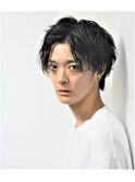センターパート☆ツイストスパイラルパーマツーブロ黒髪