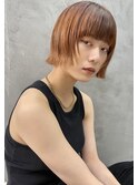 ブラウンカラー　切りっぱなしボブ　フルバング