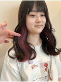 インナーカラーピンクベージュ　ピンクラベンダー　岐阜美容室