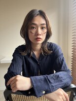 小顔前髪顔まわりレイヤー×グレージュカラー デザインカラー