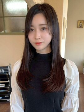 プリモ ココ 鍋島店(Primo coco.) 顔周りカット ロングレイヤー ブラウンアッシュ 20代30代