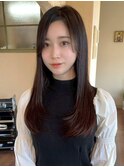 顔周りカット ロングレイヤー ブラウンアッシュ 20代30代
