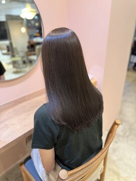 ホネン(honen) ロング 切りっぱなし 顔周りレイヤー グレージュ 20代