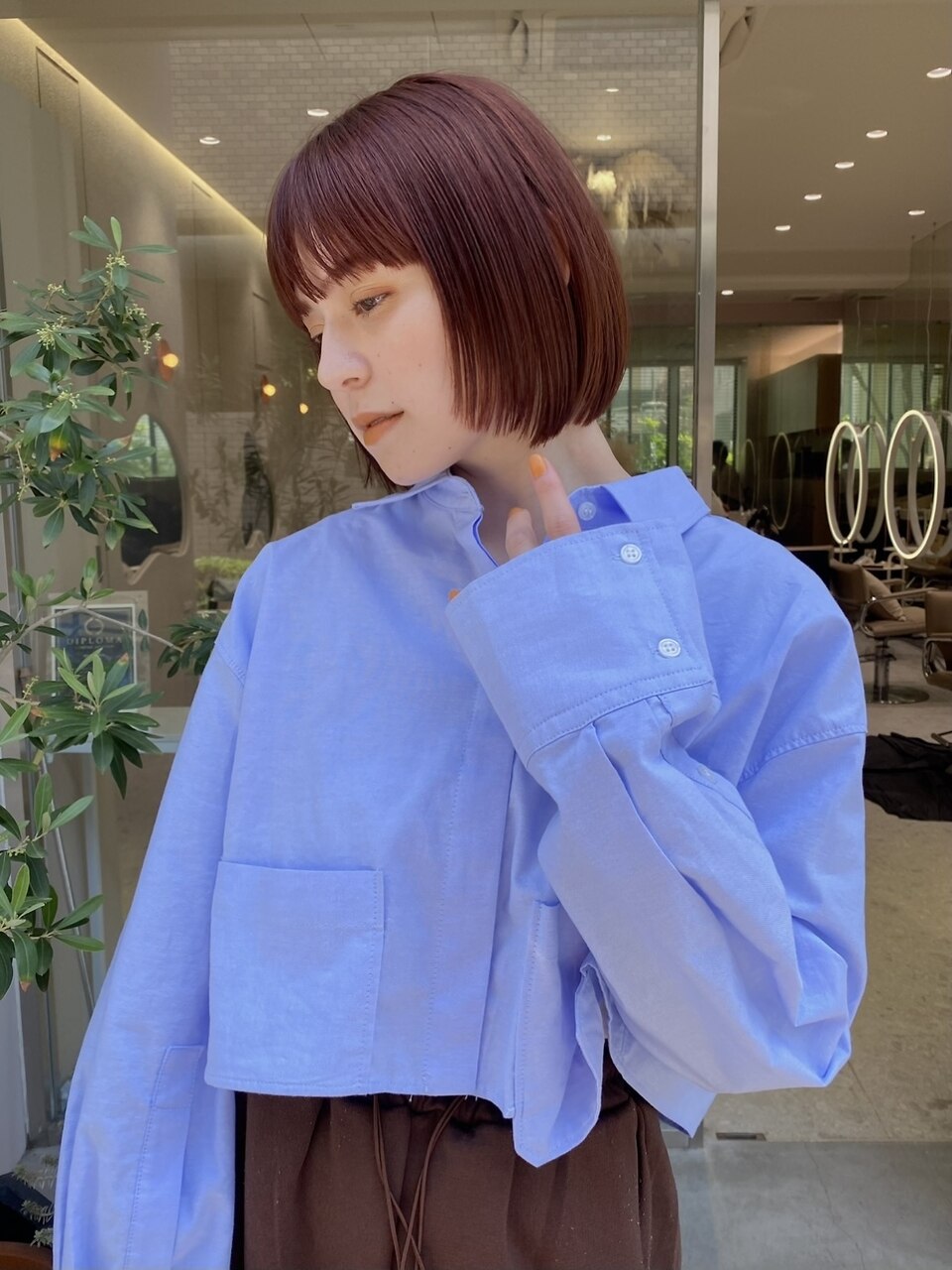 定価176,000円！ハイベル　あごボブ前髪あり　ヘアピース　着用画あり！ ブラッドオレンジ×コンパクト顎ラインボブ：L264434607｜マイル 渋谷