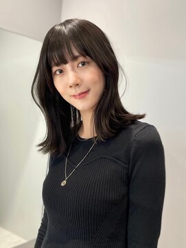 ノク 渋谷(nok) 鎖骨ミディアムぱっつん_メルティカラー似合わせカット