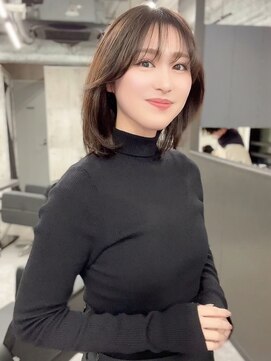 スターズ 川越店(STARS) 丸みボブ　顔周りカット　シースルーバング　韓国ヘア　ベージュ