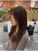 ブリーチなしダブルカラーミルクティーブラウンレイヤーカット