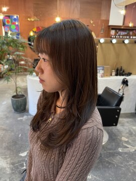 チャプター 問屋町(chapter) ブリーチなしダブルカラーミルクティーブラウンレイヤーカット