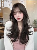 大人可愛い20代30代40代小顔ウルフレイヤーボブ丸み韓国ロング