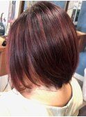 筋感ハイライト×前下がりボブ×ディープピンク×髪質改善