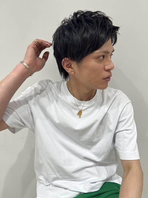 ハイライトマッシュパーマウルフアッシュブラックmen'shair