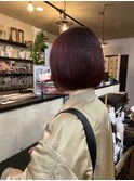 ピンクブラウン×ミニボブ