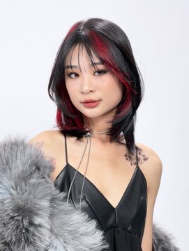 アルバム 新宿(ALBUM SHINJUKU) ミディアムウルフレイヤー顔周りレイヤー韓国ヘア_F30453