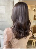 暗めココアブラウンセミロングレイヤーゆる巻き仕上げ赤羽美容室