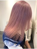 3704ベビーピンクぱっつん前髪ホワイトピンクハイトーンカラー