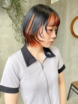テトヘアー(teto hair) インナーカラー オレンジカラー ボブ ボブヘア 外はねボブ