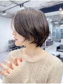 シースルーバング/ブリーチなしカラー/グレージュ/小顔/ショート