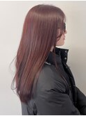 暖色カラーチェリーブラウン＊艶髪ストレートヘア透明感カラー