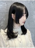 姫カットレイヤーロングミディアムハッシュカット黒髪