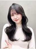 ロング韓国ヘア顔周りレイヤーおくれ毛_F20447