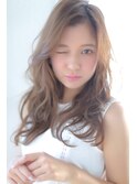 小顔セミウェットウェーブピンクベージュハイライトカラー