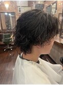 センターパート×パーマ