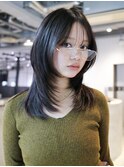 くびれミディ韓国ヘア顔周りレイヤーウルフカット_F1282