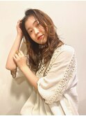 かきあげロングマロンベージュヌーディーカラーグラマラスカール