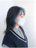 ブリーチインナーカラーブルーカラー前髪カットトリートメント