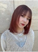 春っぽいピンクカラーにたっぷり顔周りレイヤー