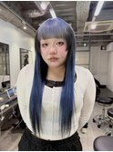 ペールブルーシルバールーツカラープルエクステフェイクブラック