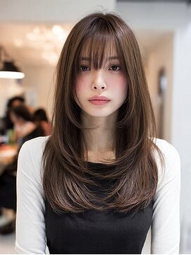 ダル 渋谷/表参道(DAL.) 顔周りカットハッシュカットダークブラウンワンホンレイヤー韓国