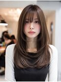 顔周りカットハッシュカットダークブラウンワンホンレイヤー韓国