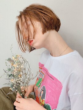 イコ 表参道原宿(ico) 切りっぱなしボブ×オレンジベージュ【カーキグレージュ ボブ】