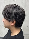 メンズ/アップバング/ツーブロックマッシュ/束感ショート波巻き