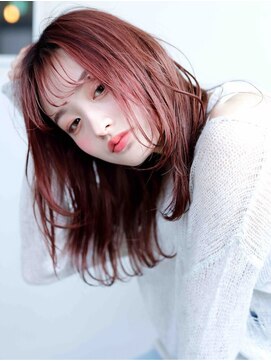 アージュ 久留米ゆめタウン店 チェリーピンク　シースルーバング　顔周りレイヤー　韓国風