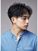 七三アップバングセンターパートシャドウパーマ刈り上げ