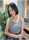 前髪長め顎ラインボブ