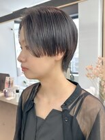 ロンドシエル 横浜(Lond ciel)&nbsp;ミニウルフチェリーブラウンブリーチなしショートボブ前髪/