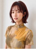 ボルドーブラウンハッシュカットくびれウルフボブ30代40代A38