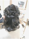 編み込みハーフアップアレンジ【ヘアアレンジ　立川　卒業式袴】