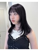 セミロングブルーラベンダーレイヤーワイドバングイメチェン小顔