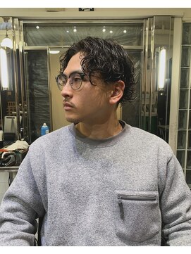 メリケンバーバーショップ フクオカ(MERICAN BARBERSHOP FUK) べリーショートダークアッシュニュアンスパーマ韓国マッシュ