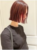 切りっぱなし外ハネボブ暖色シースルーバング