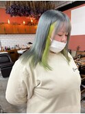 ブルーシルバー×エメラルドグリーンインナーカラー