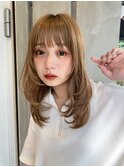 【本山貴志】ひし形ロングレイヤーダブルカラー透け感ベージュ