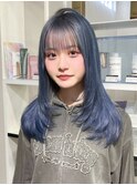 12903艶髪ネイビーブルーブルーシルバーストレートブルーカラー