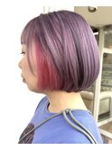 ピンク系カラー/ピンクパープル/インナーカラー/ハイトーン/ボブ