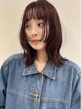 ラミエバイメルト 下北沢(lamie by melt) ブリーチなしカラーミディアムレイヤー顔周りボルドーベージュ